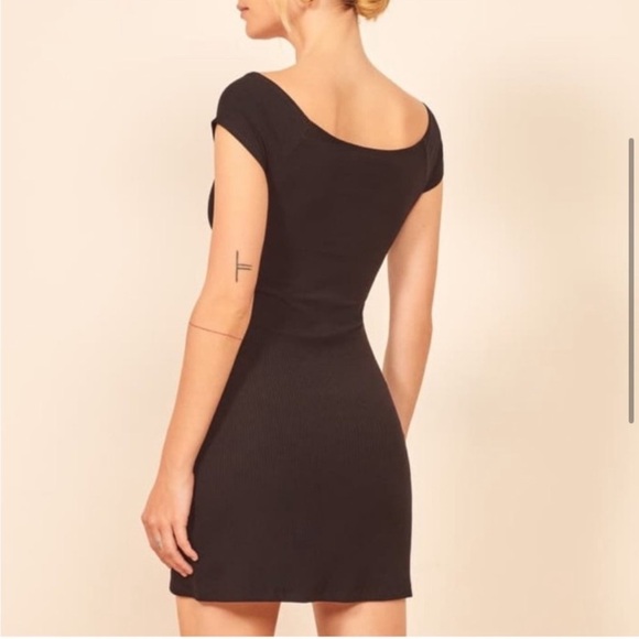 Reformation The Sweetheart Black Ribbed Knit Off-Shoulder Mini Dress S Party - Picture 10 of 10